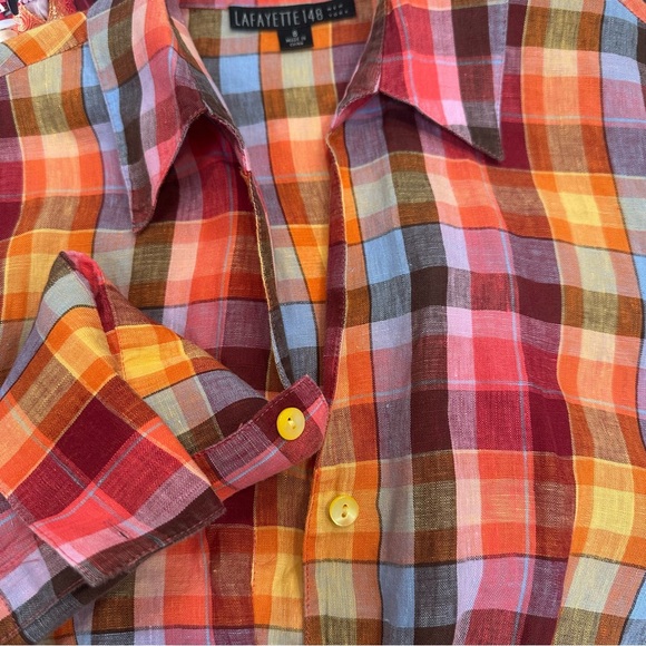 Lafayette 148 New York Plaid Button Front Buckle Accent Shirt - Picture 5 of 9